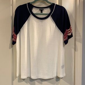 Torrid Red, White & Blue Raglan Tee with mesh embroidery detail